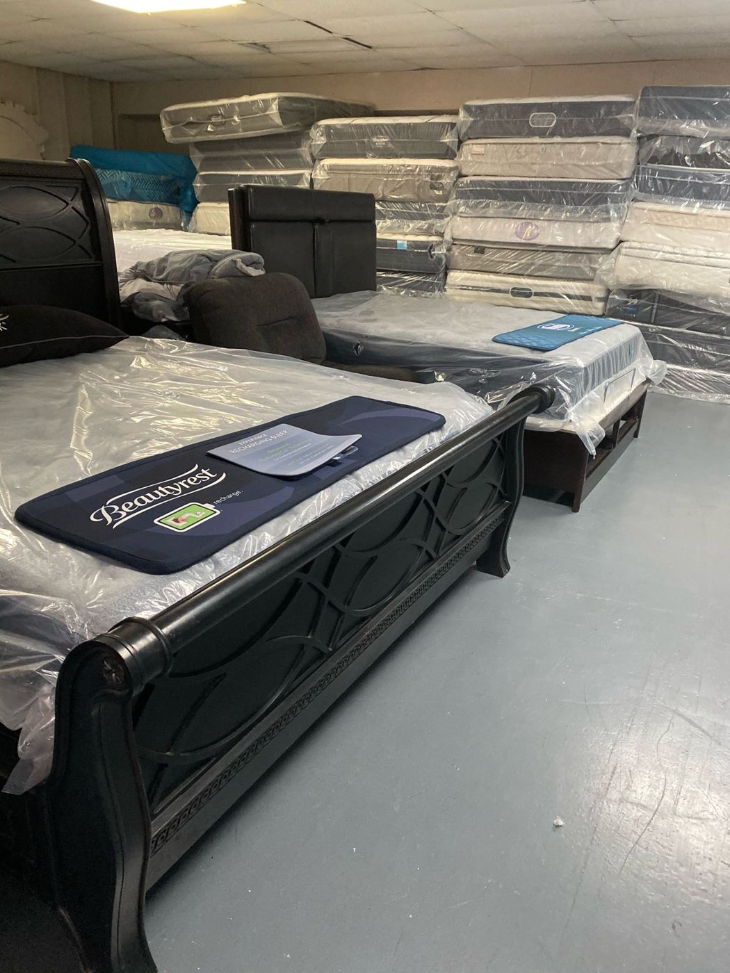 Bed frame in showroom