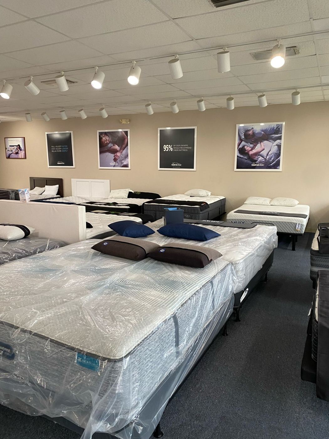 Mattresses on display in our showroom